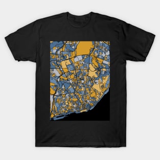 Lisbon Map Pattern in Blue & Gold T-Shirt
